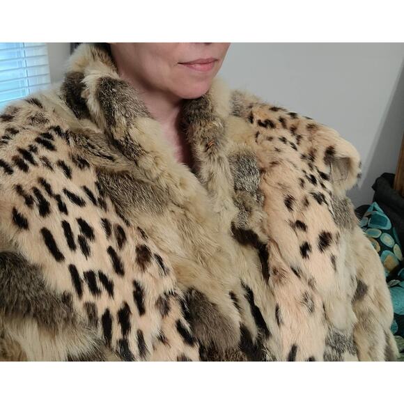 Vintage Rabbit Fur Cape One Size Winners Circle Brown Tan Patchwork Shawl Coat - Picture 4 of 15